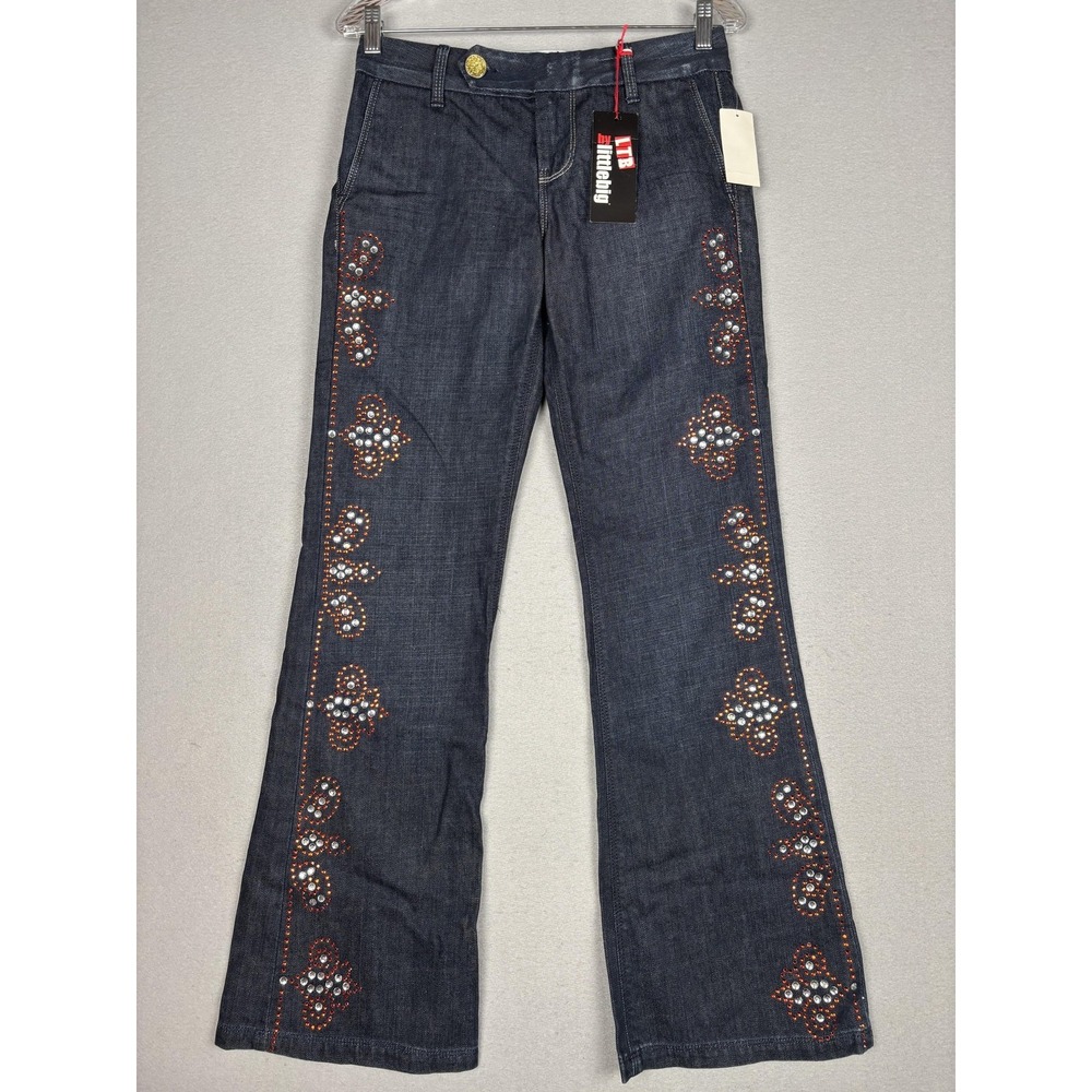 LTB Bootcut Jeans Womens 27x32 Blue Dark Wash Low Rise‎ Rhinestone Embellished